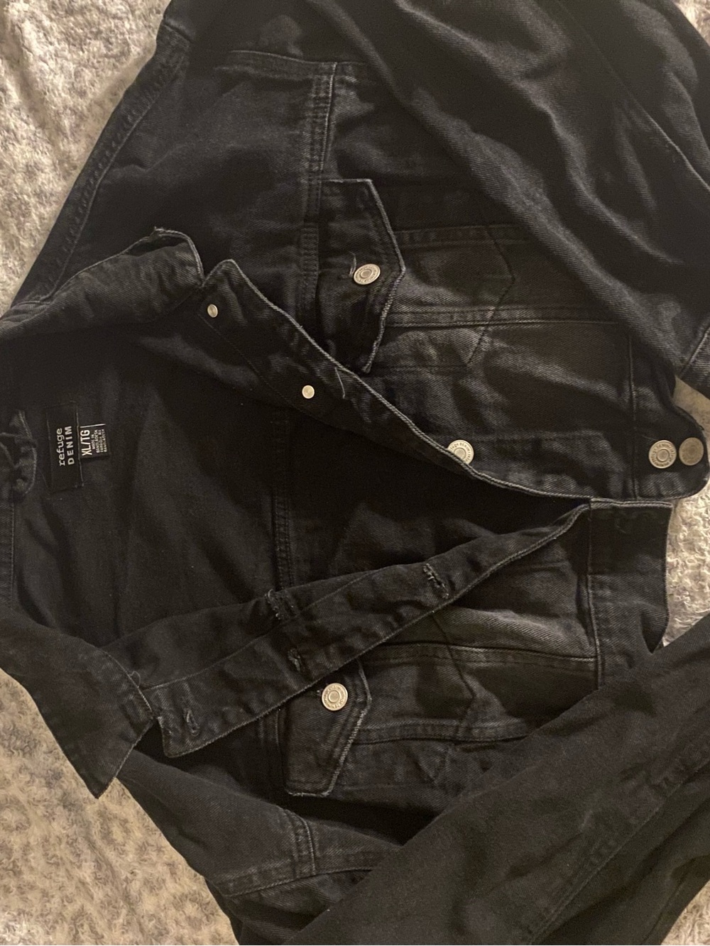 refuge Black Denim Jacket with Logo Tag - Picture 2 of 3